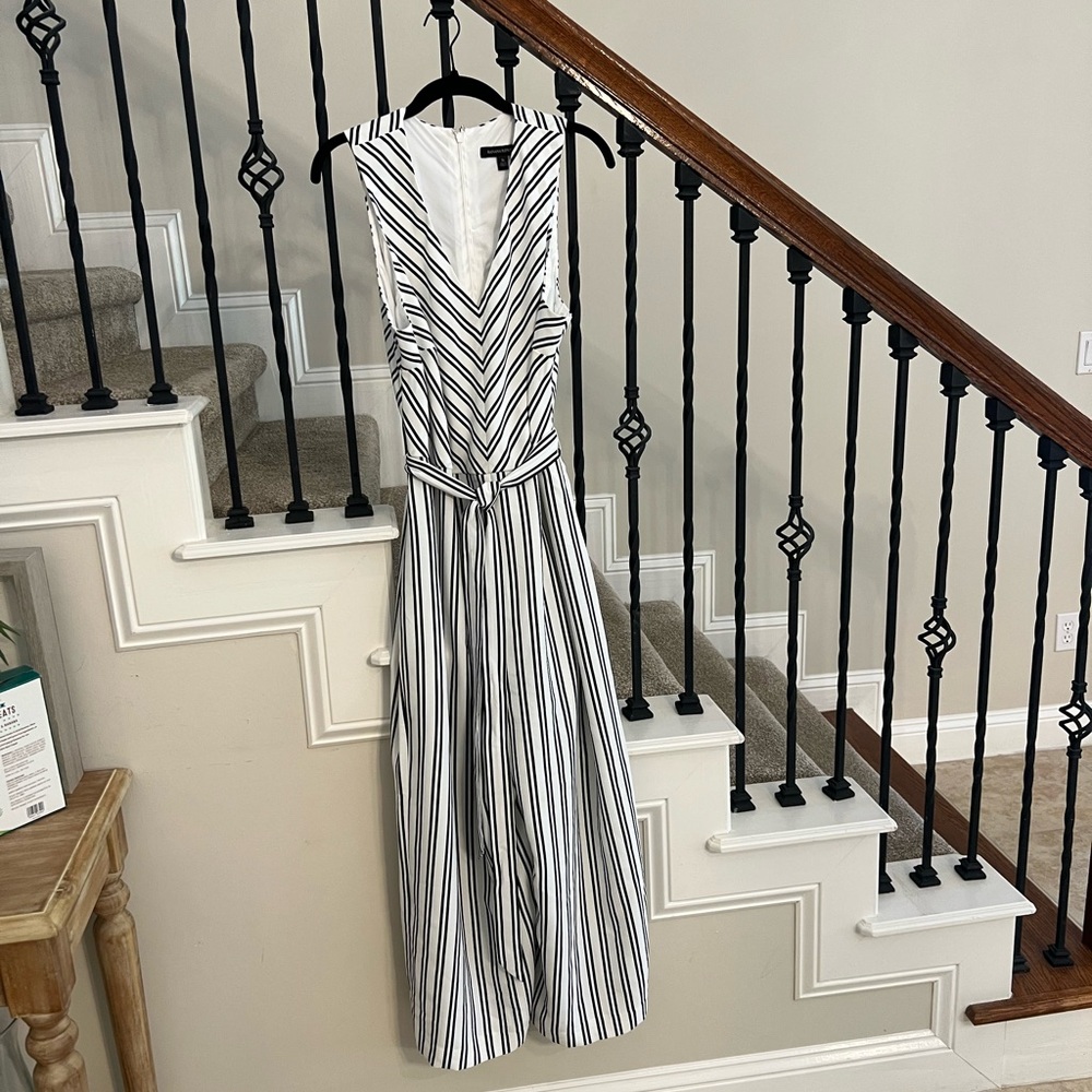 NWOT Banana Republic Black and White Striped Jumpsuit - Picture 1 of 13